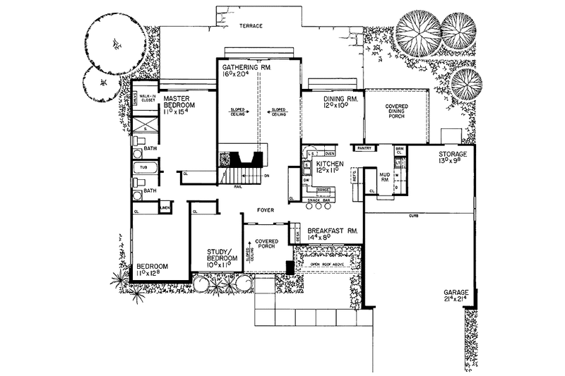 Architectural House Design - Floor Plan - Main Floor for Ranch House Plan #72-733 - 3 bed, 2 bath