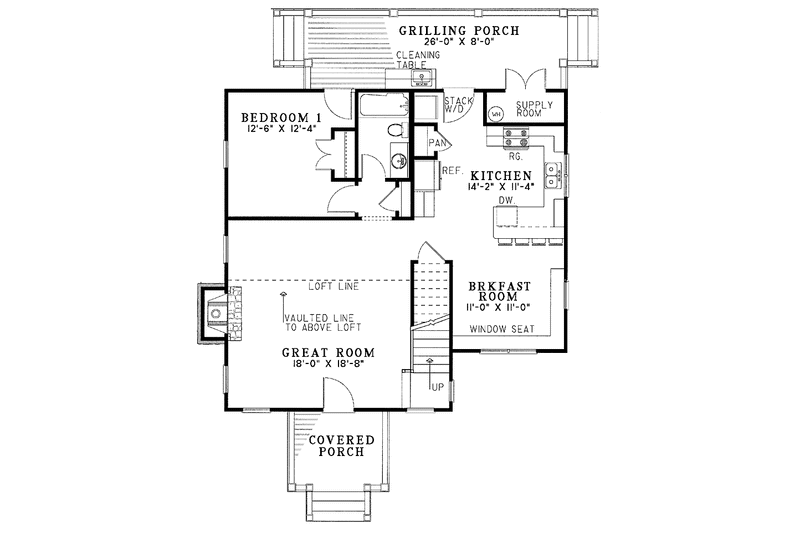 Home Plan - Floor Plan - Main Floor for Craftsman House Plan #17-3046 - 2 bed, 2 bath