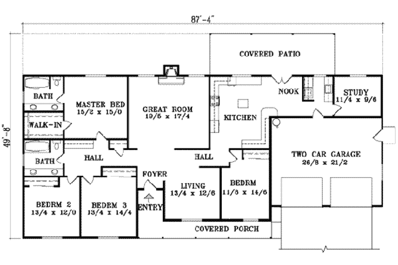 Home Plan - Floor Plan - Main Floor for Ranch House Plan #1-1464 - 3 bed, 2 bath
