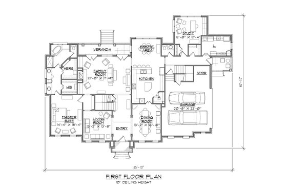 Floor Plan - Main Floor for Classical House Plan #1054-63 - 4 bed, 4 bath