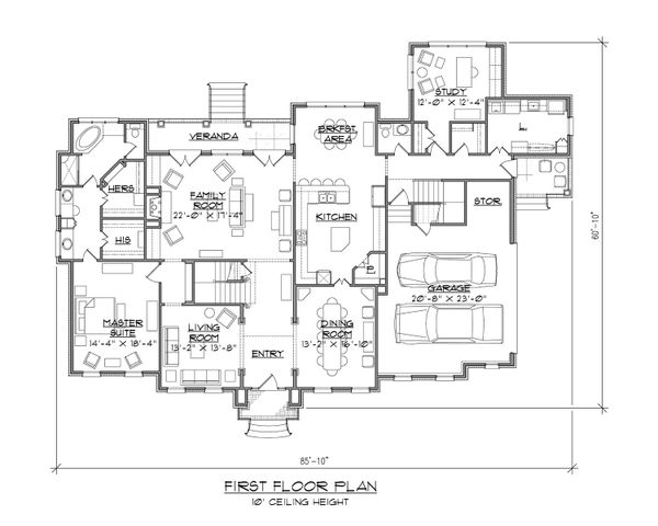 Classical Floor Plan - Main Floor Plan #1054-63