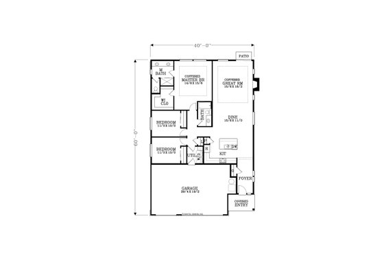 Floor Plan - Main Floor for Craftsman House Plan #53-655 - 3 bed, 2 bath