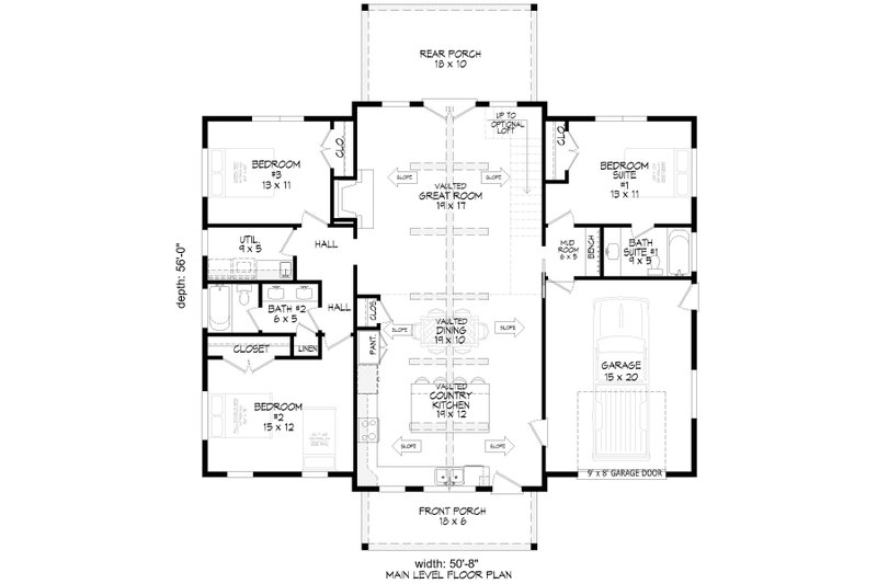 House Design - Floor Plan - Main Floor for Barndominium House Plan #932-1145 - 3 bed, 2 bath