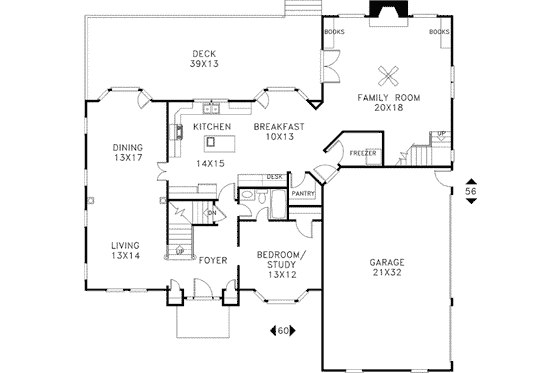 Floor Plan - Main Floor for European House Plan #56-217 - 5 bed, 4 bath