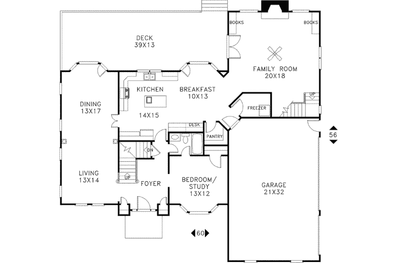 House Design - Floor Plan - Main Floor for European House Plan #56-217 - 5 bed, 4 bath