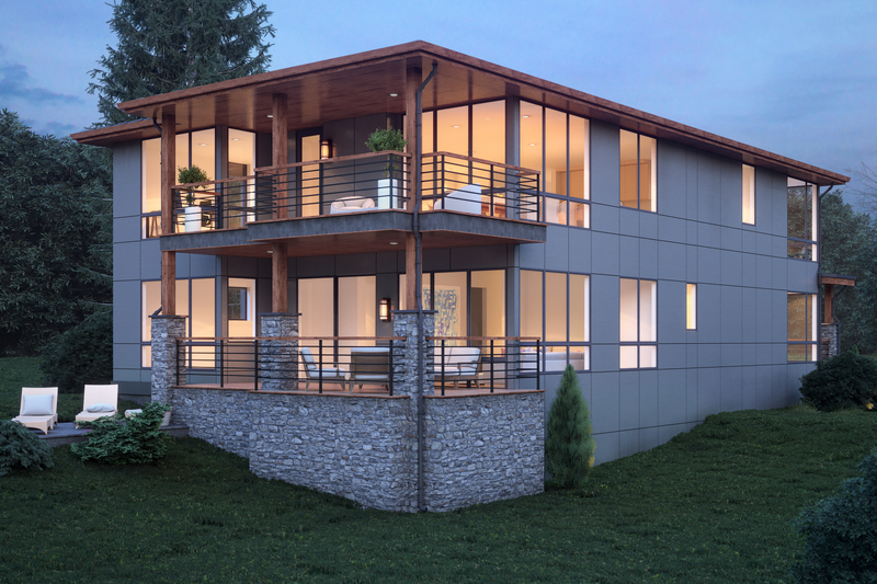 House Design - Exterior - Rear Elevation for Contemporary House Plan #1066-54 - 3 bed, 3 bath