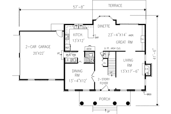 Floor Plan - Main Floor for Colonial House Plan #3-185 - 4 bed, 2.5 bath