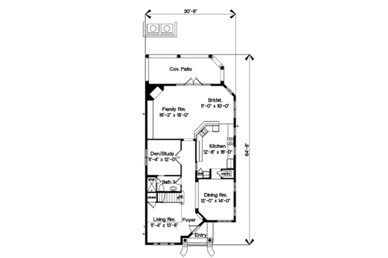 Floor Plan - Main Floor for European House Plan #135-193 - 4 bed, 2 bath