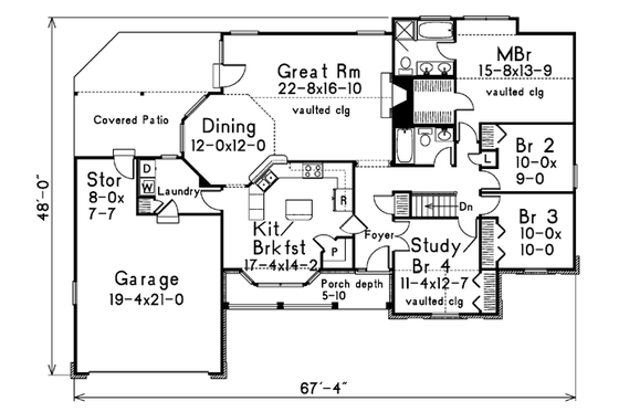 Floor Plan - Main Floor for Traditional House Plan #57-174 - 4 bed, 2 bath