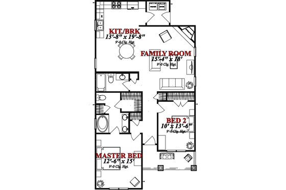 Floor Plan - Main Floor for Bungalow House Plan #63-296 - 2 bed, 2 bath