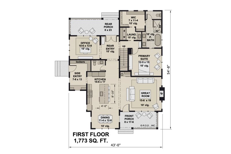 House Blueprint - Floor Plan - Main Floor for Farmhouse House Plan #51-1275 - 4 bed, 3.5 bath