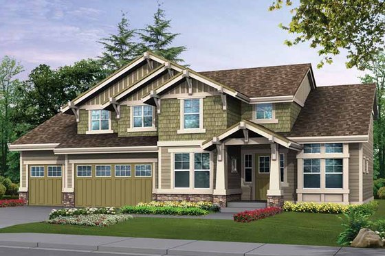 Exterior - Front Elevation 3 for Craftsman House Plan #132-304 - 3 bed, 2.5 bath