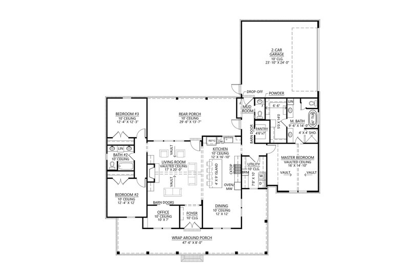 House Blueprint - Floor Plan - Main Floor for Farmhouse House Plan #1074-53 - 3 bed, 2.5 bath
