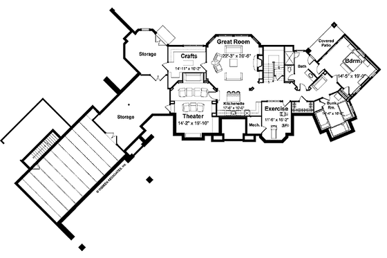 Floor Plan - Lower Floor for Country House Plan #928-99 - 3 bed, 2.5 bath