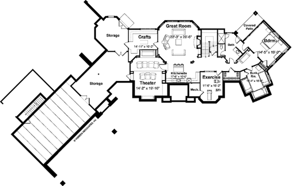 Architectural House Design - Country Floor Plan - Lower Floor Plan #928-99