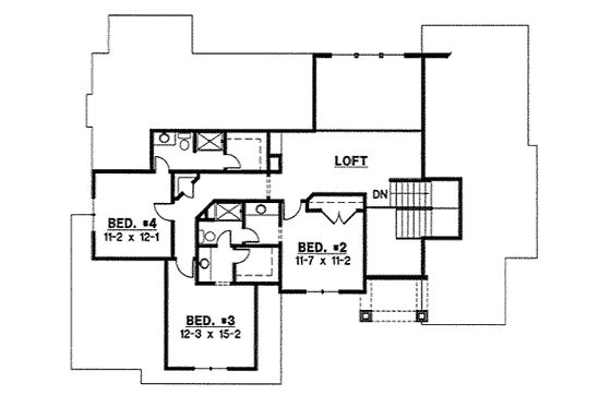 Floor Plan - Upper Floor for Traditional House Plan #67-779 - 4 bed, 3 bath
