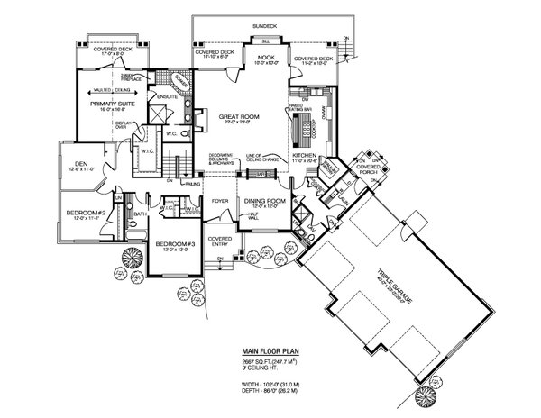 House Design - Floor Plan - Main Floor for Craftsman House Plan #1100-150 - 3 bed, 2.5 bath