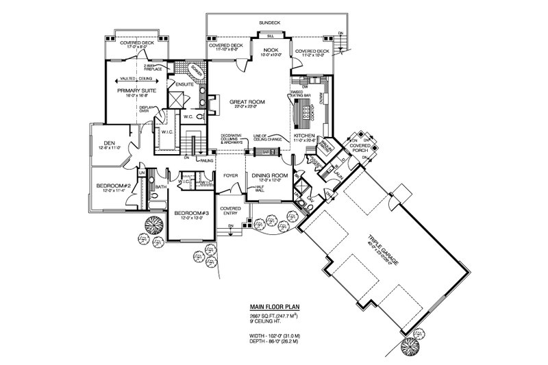 House Design - Floor Plan - Main Floor for Craftsman House Plan #1100-150 - 3 bed, 2.5 bath