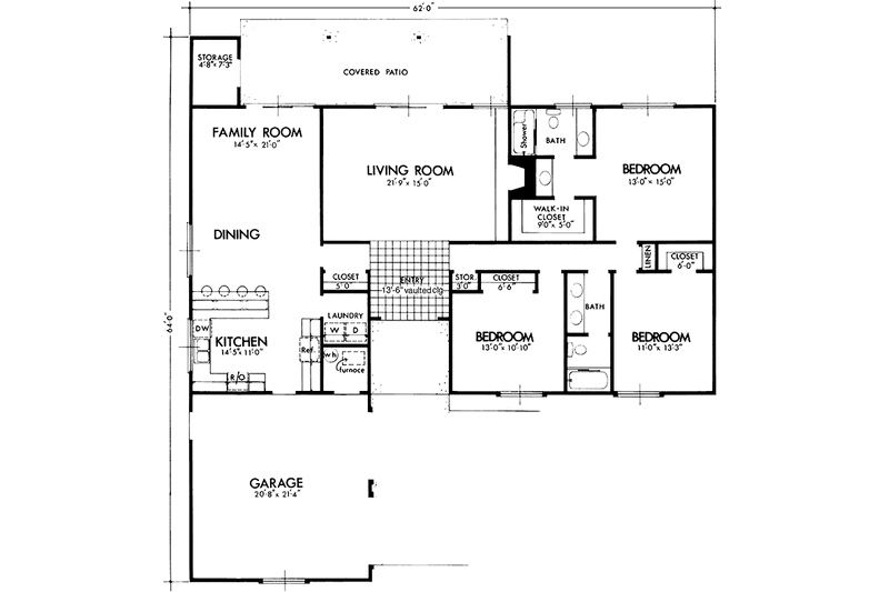 Home Plan - Floor Plan - Main Floor for Adobe / Southwestern House Plan #320-1352 - 3 bed, 2 bath