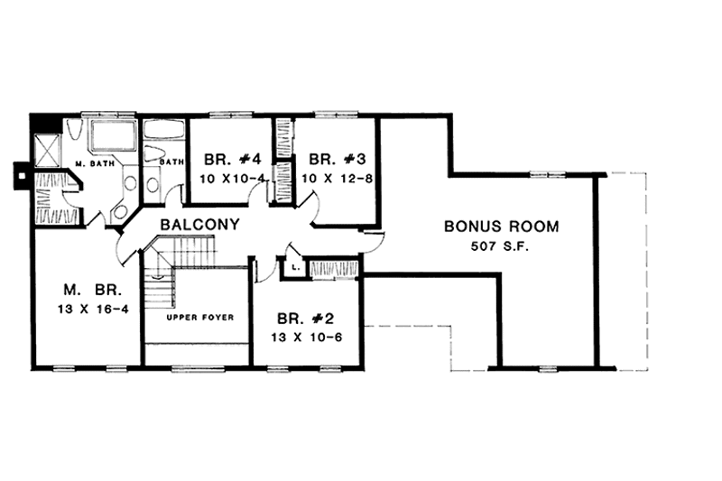 Architectural House Design - Floor Plan - Upper Floor for Colonial House Plan #1001-98 - 4 bed, 2.5 bath