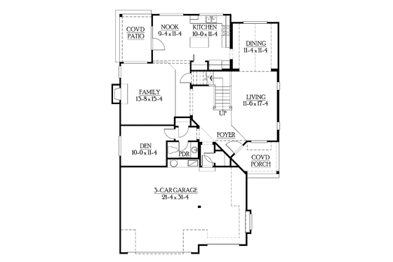 Floor Plan - Main Floor for Craftsman House Plan #132-315 - 4 bed, 2.5 bath