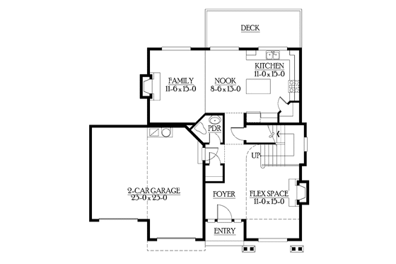 Floor Plan - Main Floor for Craftsman House Plan #132-290 - 2 bed, 2.5 bath