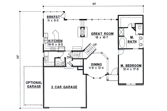 Floor Plan - Main Floor for Traditional House Plan #67-392 - 3 bed, 2.5 bath