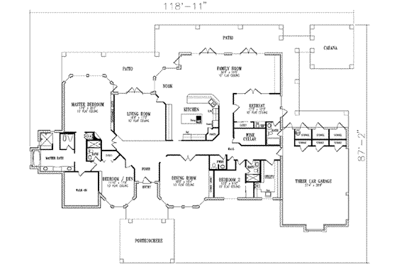Floor Plan - Main Floor for Ranch House Plan #1-907 - 3 bed, 4.5 bath