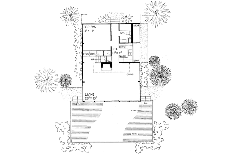 House Design - Floor Plan - Main Floor House Plan #72-523 - 2 bed, 1 bath