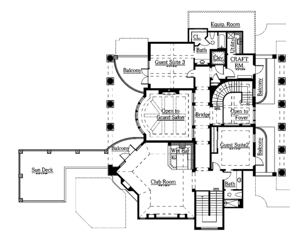 Southern Floor Plan - Upper Floor Plan #930-354
