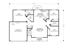 Floor Plan - Main Floor for Craftsman House Plan #53-598 - 3 bed, 2 bath