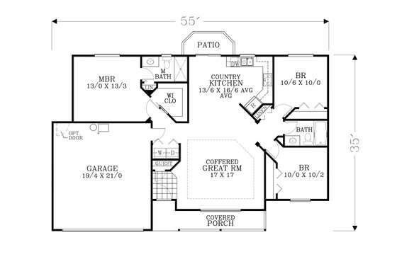 Floor Plan - Main Floor for Craftsman House Plan #53-598 - 3 bed, 2 bath
