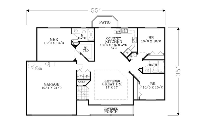 Architectural House Design - Floor Plan - Main Floor for Craftsman House Plan #53-598 - 3 bed, 2 bath