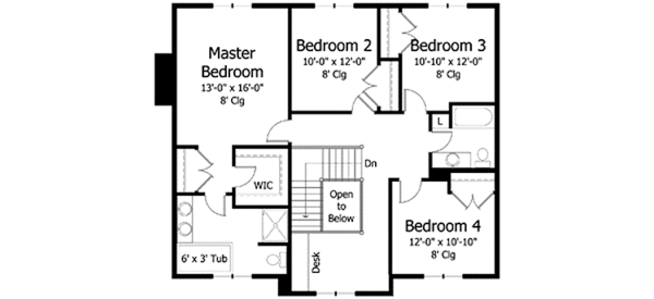 Architectural House Design - Colonial Floor Plan - Upper Floor Plan #51-1009