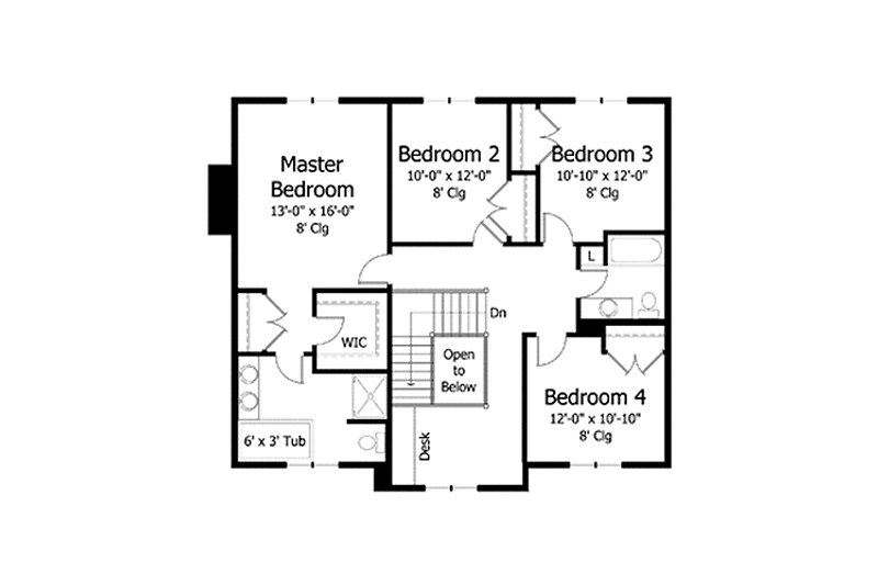 House Blueprint - Floor Plan - Upper Floor for Colonial House Plan #51-1009 - 4 bed, 2.5 bath