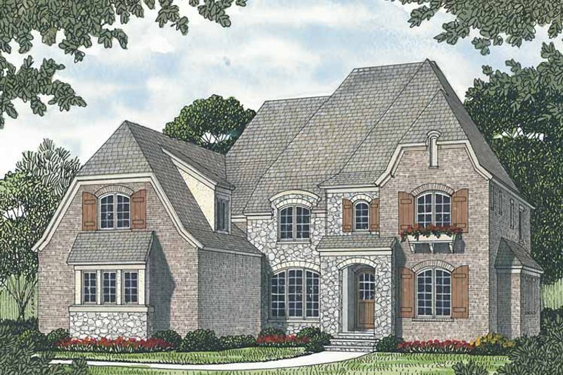 House Blueprint - Exterior - Front Elevation 3 for European House Plan #453-561 - 4 bed, 3.5 bath