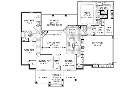 Floor Plan - Main Floor for Tudor House Plan #45-372 - 4 bed, 3.5 bath