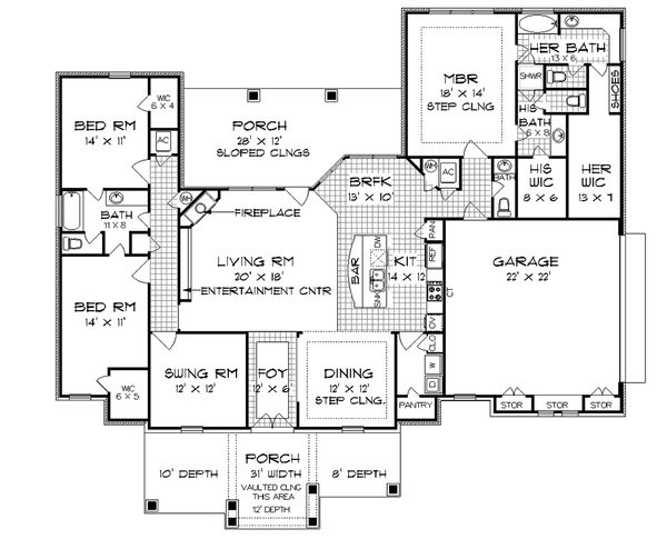 House Blueprint - Tudor Floor Plan - Main Floor Plan #45-372