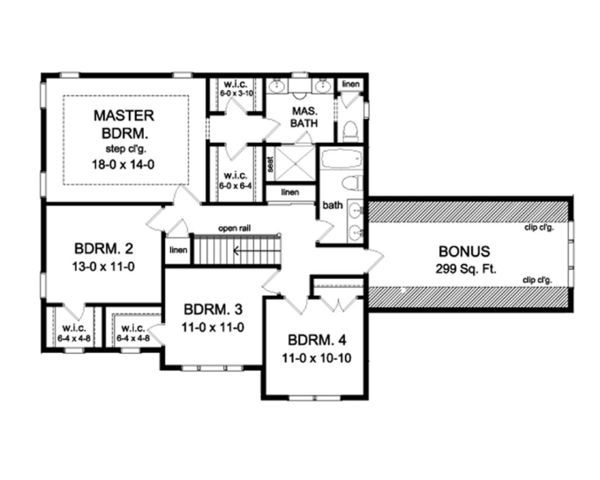 Architectural House Design - Colonial Floor Plan - Upper Floor Plan #1010-58