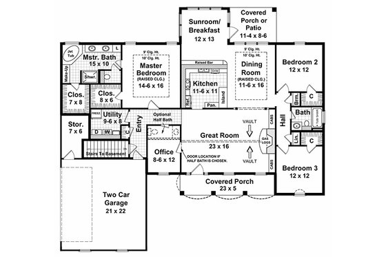 Floor Plan - Main Floor for Southern House Plan #21-135 - 3 bed, 2.5 bath