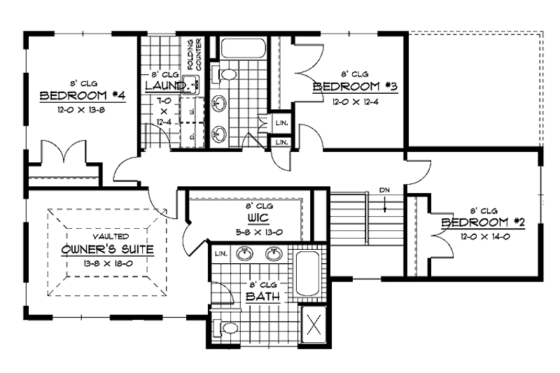 Architectural House Design - Floor Plan - Upper Floor for European House Plan #51-634 - 4 bed, 2.5 bath