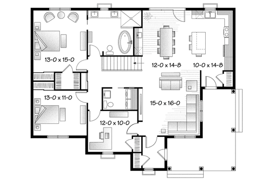 Floor Plan - Main Floor for Ranch House Plan #23-2565 - 2 bed, 1.5 bath