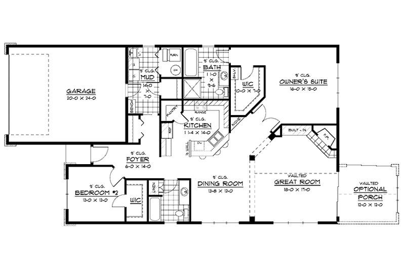 Home Plan - Floor Plan - Main Floor for European House Plan #51-602 - 2 bed, 2 bath
