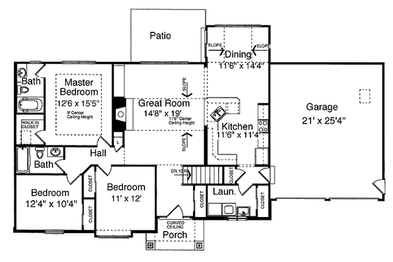 Floor Plan - Main Floor for Craftsman House Plan #46-753 - 3 bed, 2 bath