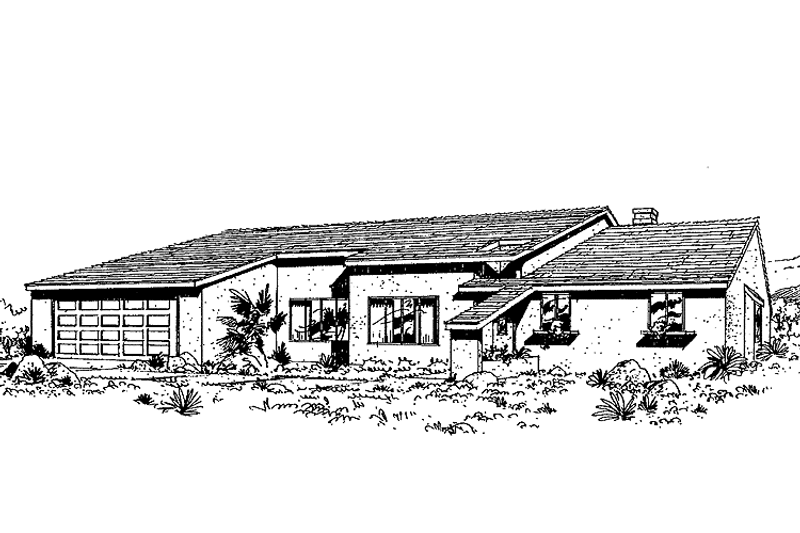 Home Plan - Exterior - Front Elevation 3 for Contemporary House Plan #60-713 - 3 bed, 2 bath