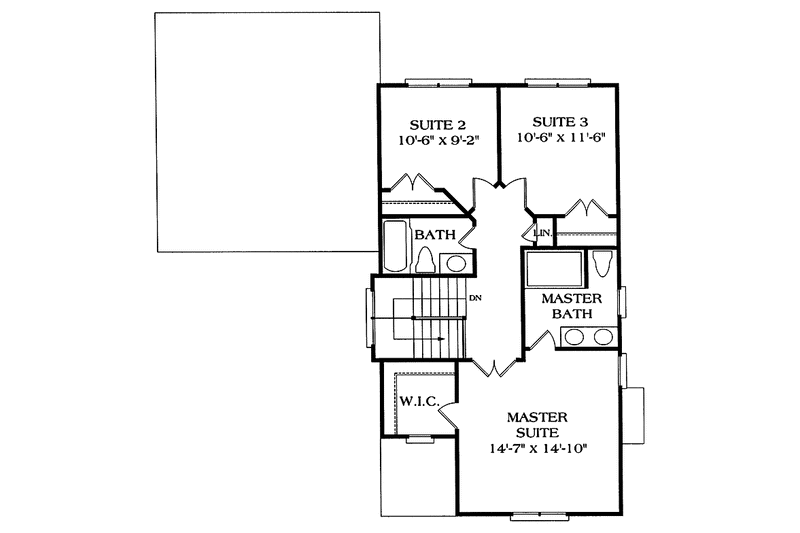 House Blueprint - Floor Plan - Upper Floor for Craftsman House Plan #453-208 - 3 bed, 2.5 bath
