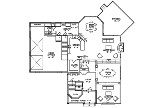Floor Plan - Main Floor for Craftsman House Plan #440-1 - 4 bed, 2.5 bath