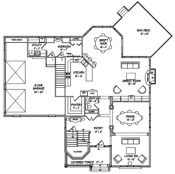 Craftsman Floor Plan - Main Floor Plan #440-1