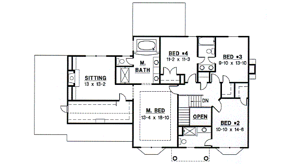 Traditional Floor Plan - Upper Floor Plan #67-557