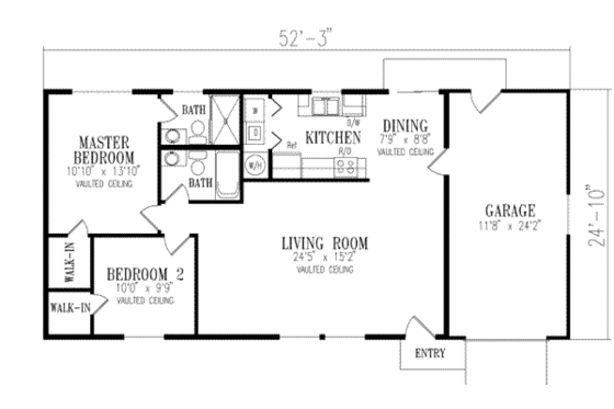 Floor Plan - Main Floor for Mediterranean House Plan #1-139 - 2 bed, 2 bath
